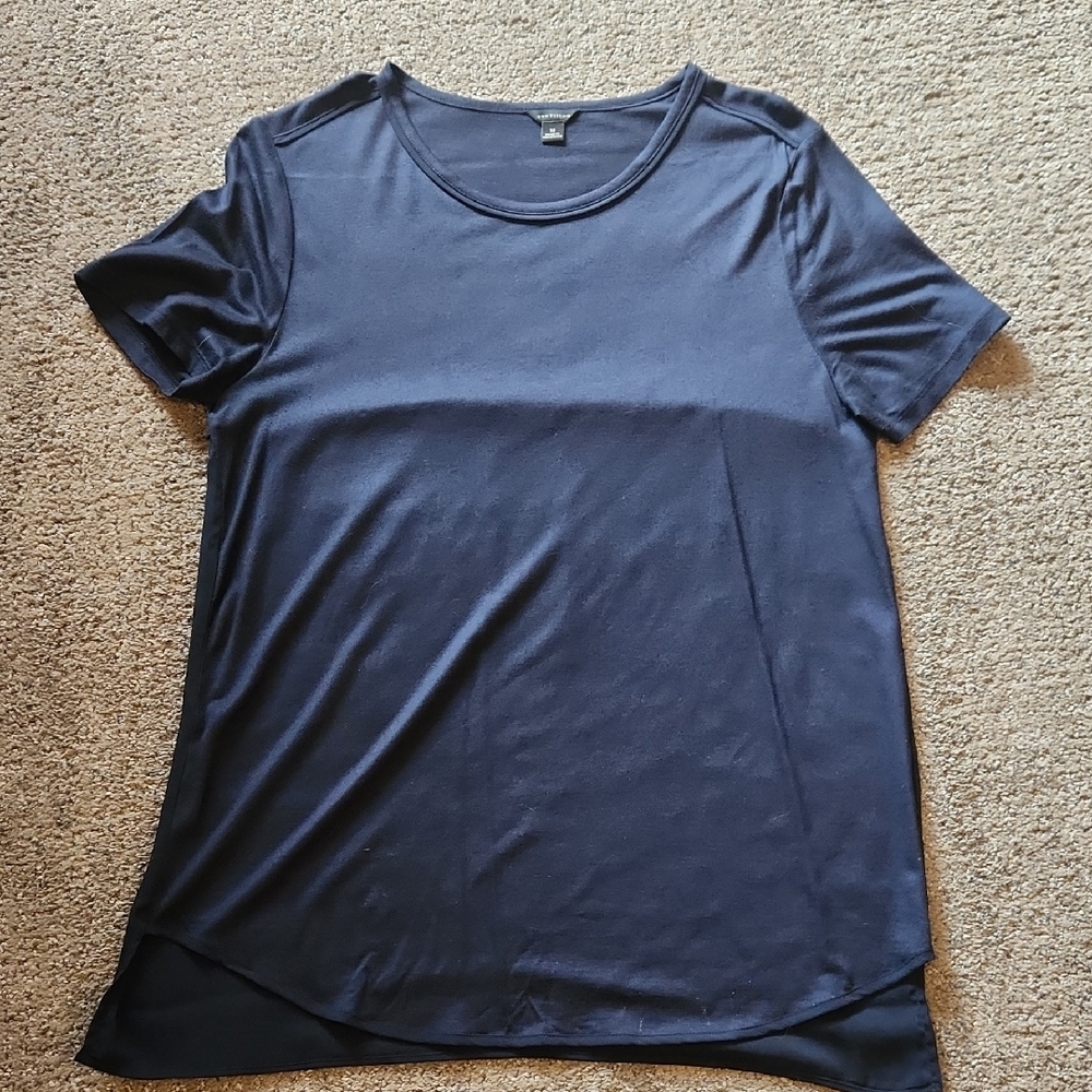 Ann Taylor Navy Short Sleeve Scoop Neck Tee